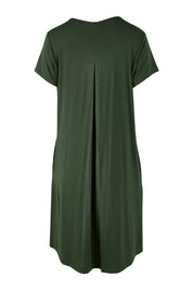 Product shot of The V Split Midi Tee Dress in colour Khaki (Green), from the back