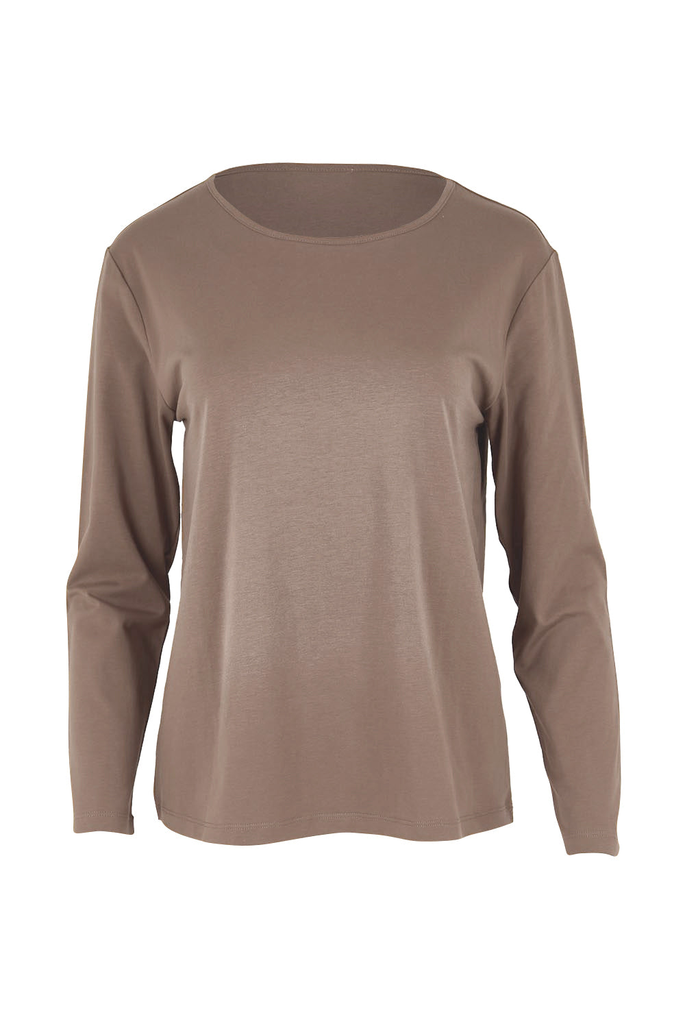 Product shot of the The Keepers Cotton Long Sleeve Tee – Cocoa in colour Cocoa, from the front