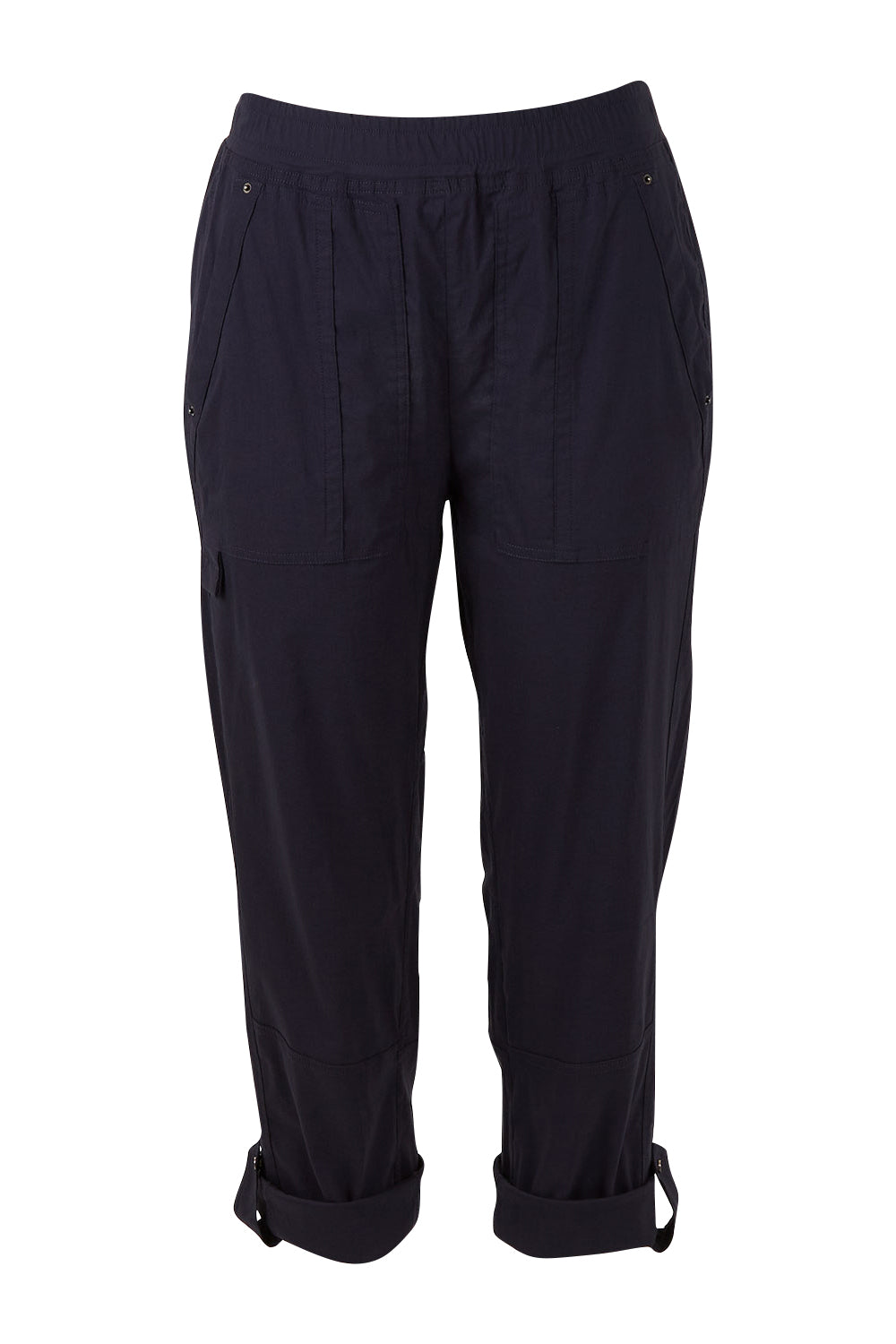Product shot of The Casual Pull On Summer Pant in colour Navy (Blue), detail