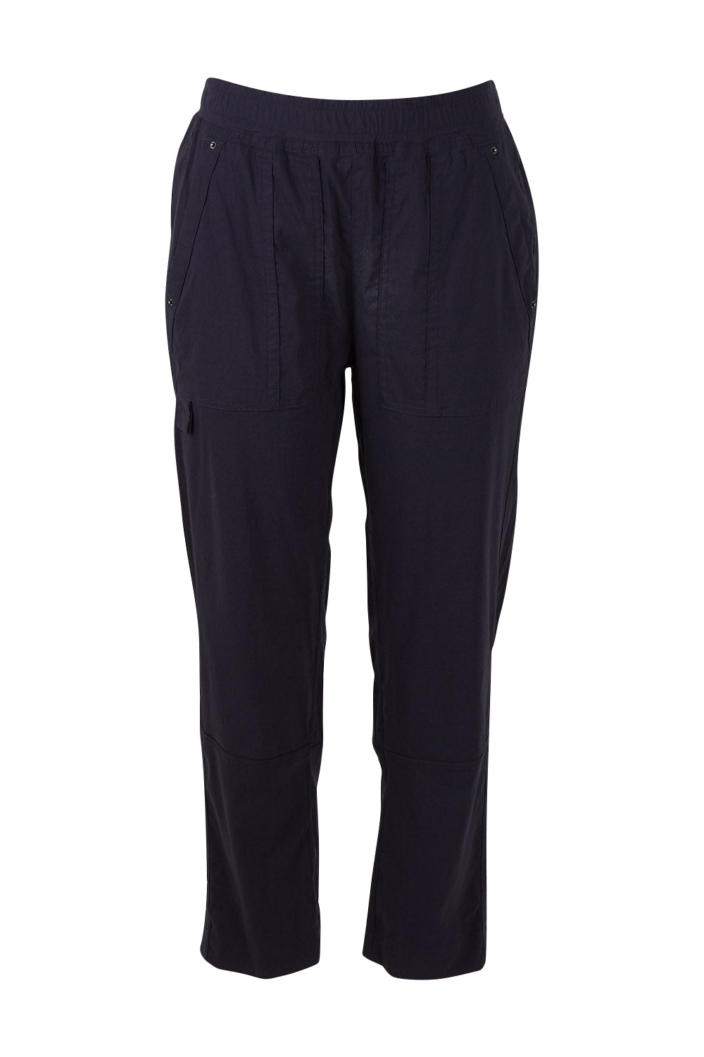 Product shot of The Casual Pull On Summer Pant in colour Navy (Blue), from the front