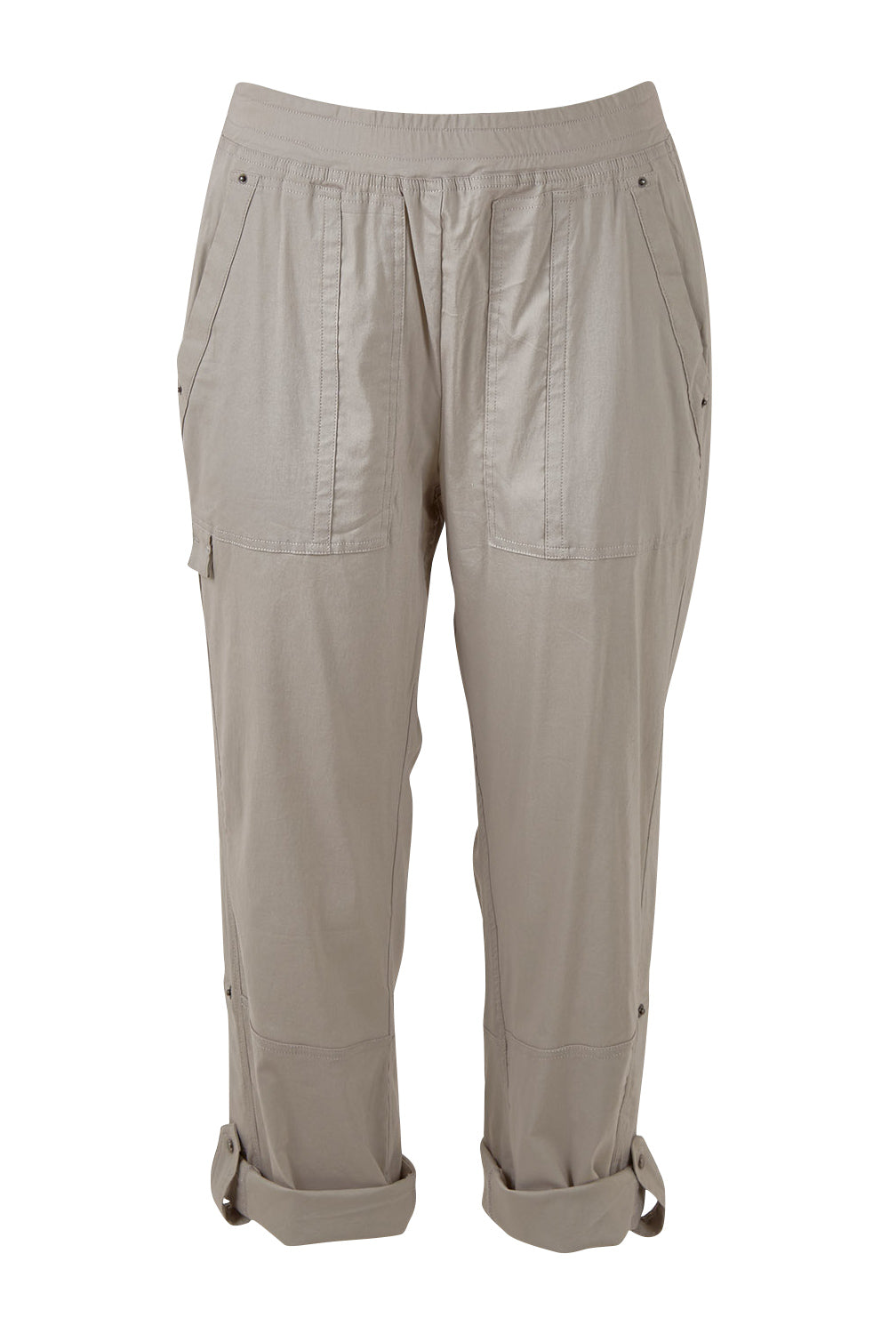 Product shot of The Casual Pull On Summer Pant in colour Parchement (Grey), detail