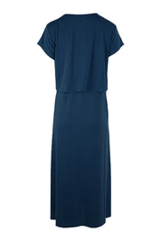 Product shot of The Layered Tee Dress in colour Blueocean (Blue), from the back