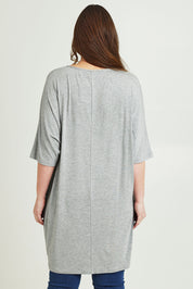 Model Jane wearing size 14 of The Everyday Tee Dress in colour Lightgrey (Grey), from the back