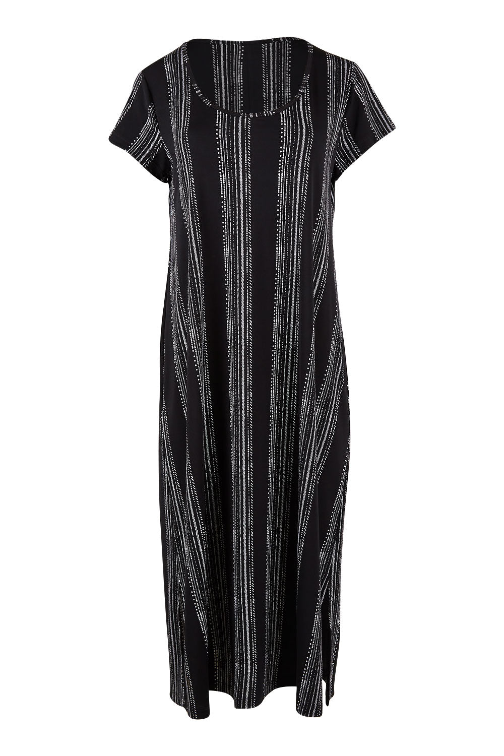 Product shot of The Printed Classic Tee Dress in colour Blackwhite (Black), from the front