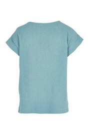 Product shot of The Textured Easy Wear Tank in colour Chambray (Blue), from the back