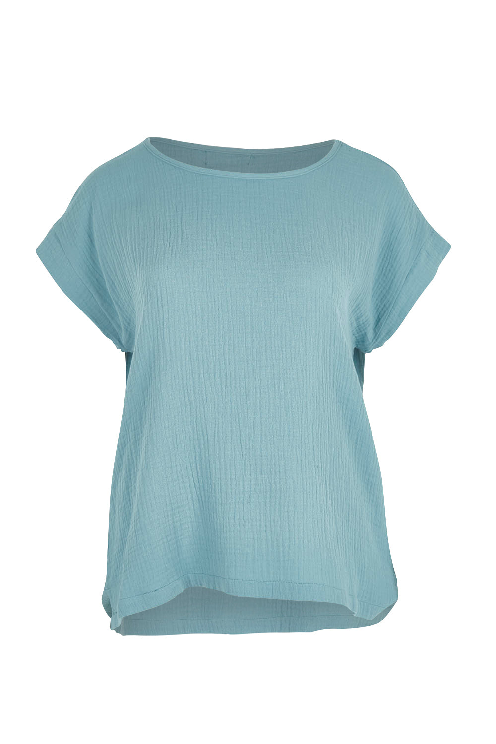 Product shot of The Textured Easy Wear Tank in colour Chambray (Blue), from the front