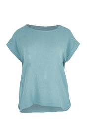 Product shot of The Textured Easy Wear Tank in colour Chambray (Blue), from the front