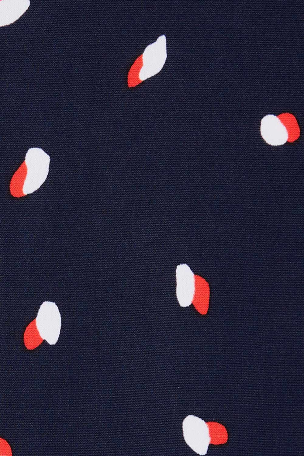 Product shot of The Printed Wide Basque Top in colour Navyspot (Blue), detail