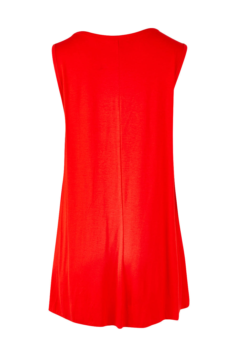 Product shot of The Long Overlay Tank in colour Red (Red), from the back
