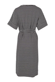 Product shot of The Striped Detail Dress in colour Blackwhite (Black), from the back
