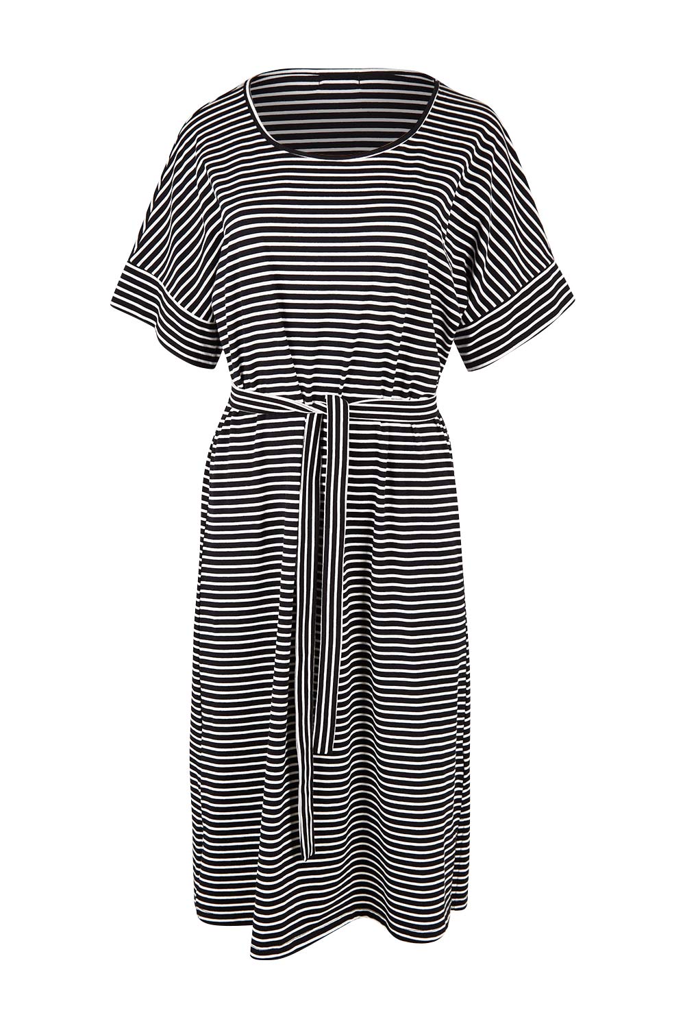 Product shot of The Striped Detail Dress in colour Blackwhite (Black), from the front