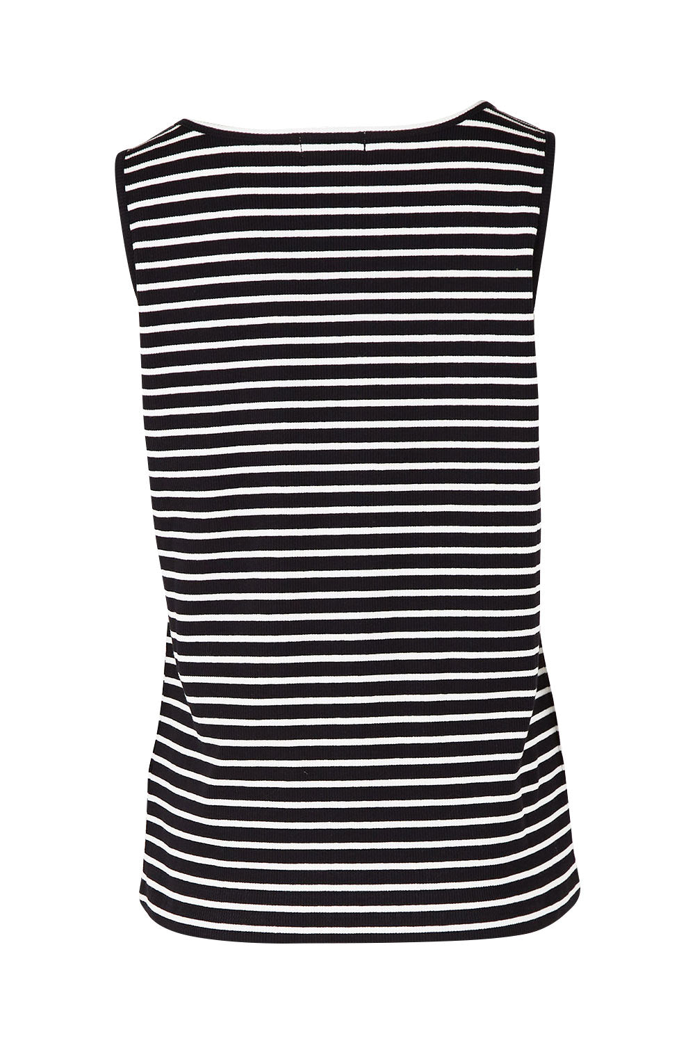 Product shot of The Keepers Striped Rib Tank in colour Black (Black), from the back