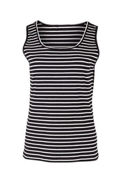 Product shot of The Keepers Striped Rib Tank in colour Black (Black), from the front