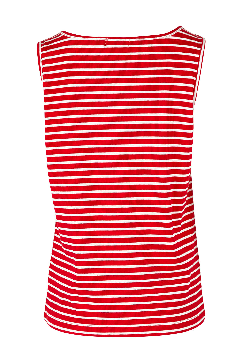 Product shot of The Keepers Striped Rib Tank in colour Red (Red), from the back