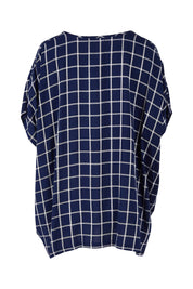 Product shot of The Relaxed Fit Draped Top in colour Navywhite (Black), from the back