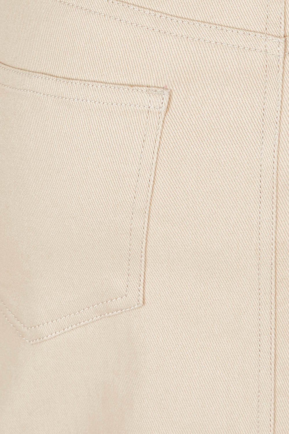 Product shot of The 5 Pocket Denim Midi Skirt in colour Echru, detail