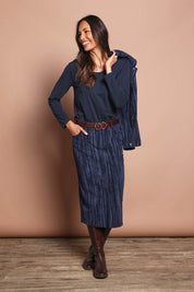 The Printed 5 Pocket Cord Skirt – Navystripe
