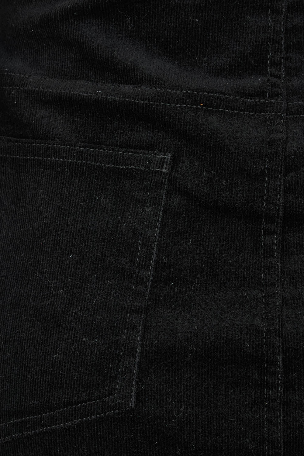 Product shot of The 5 Pocket Cord Midi Skirt in colour Black (Black), detail