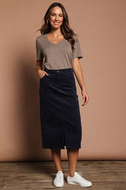 Preloved The 5 Pocket Cord Midi Skirt - Darknavy