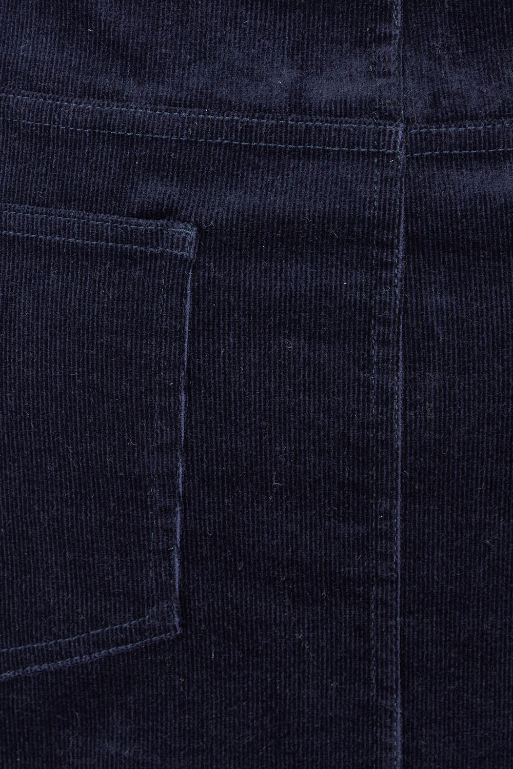 Product shot of The 5 Pocket Cord Midi Skirt in colour Darknavy (Blue), detail