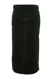 Product shot of The 5 Pocket Cord Midi Skirt in colour Deepforest (Green), from the back