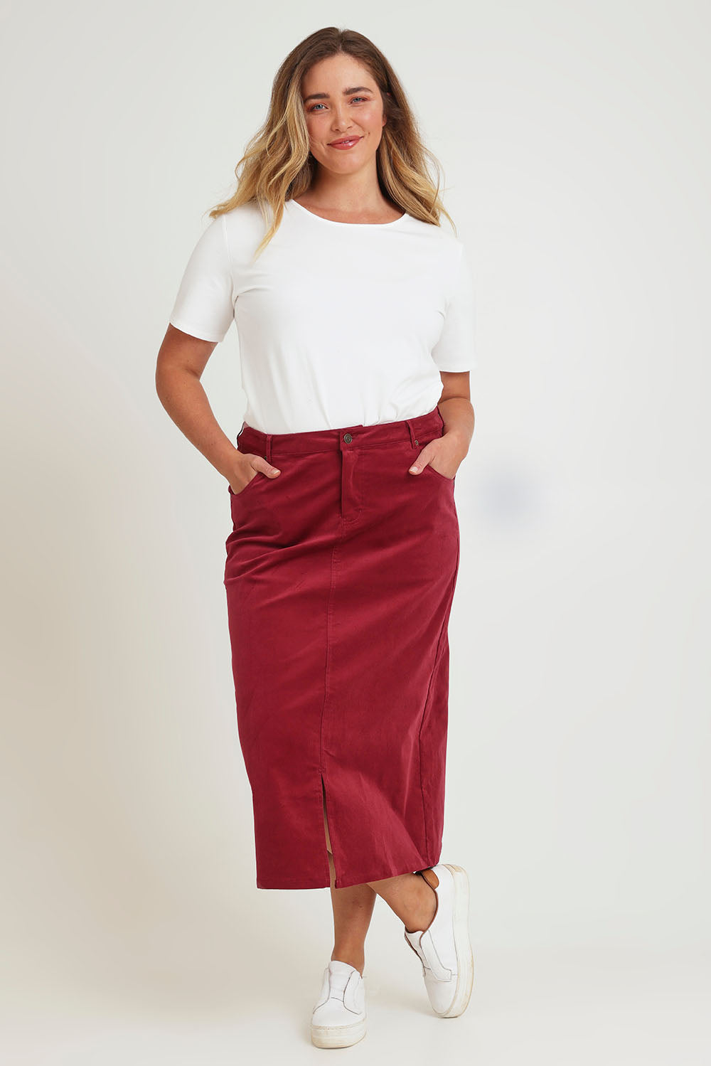 Preloved The 5 Pocket Cord Midi Skirt - Dustyrose