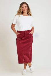 Preloved The 5 Pocket Cord Midi Skirt - Dustyrose