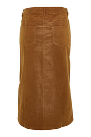 Product shot of The 5 Pocket Cord Midi Skirt in colour Malt, from the back