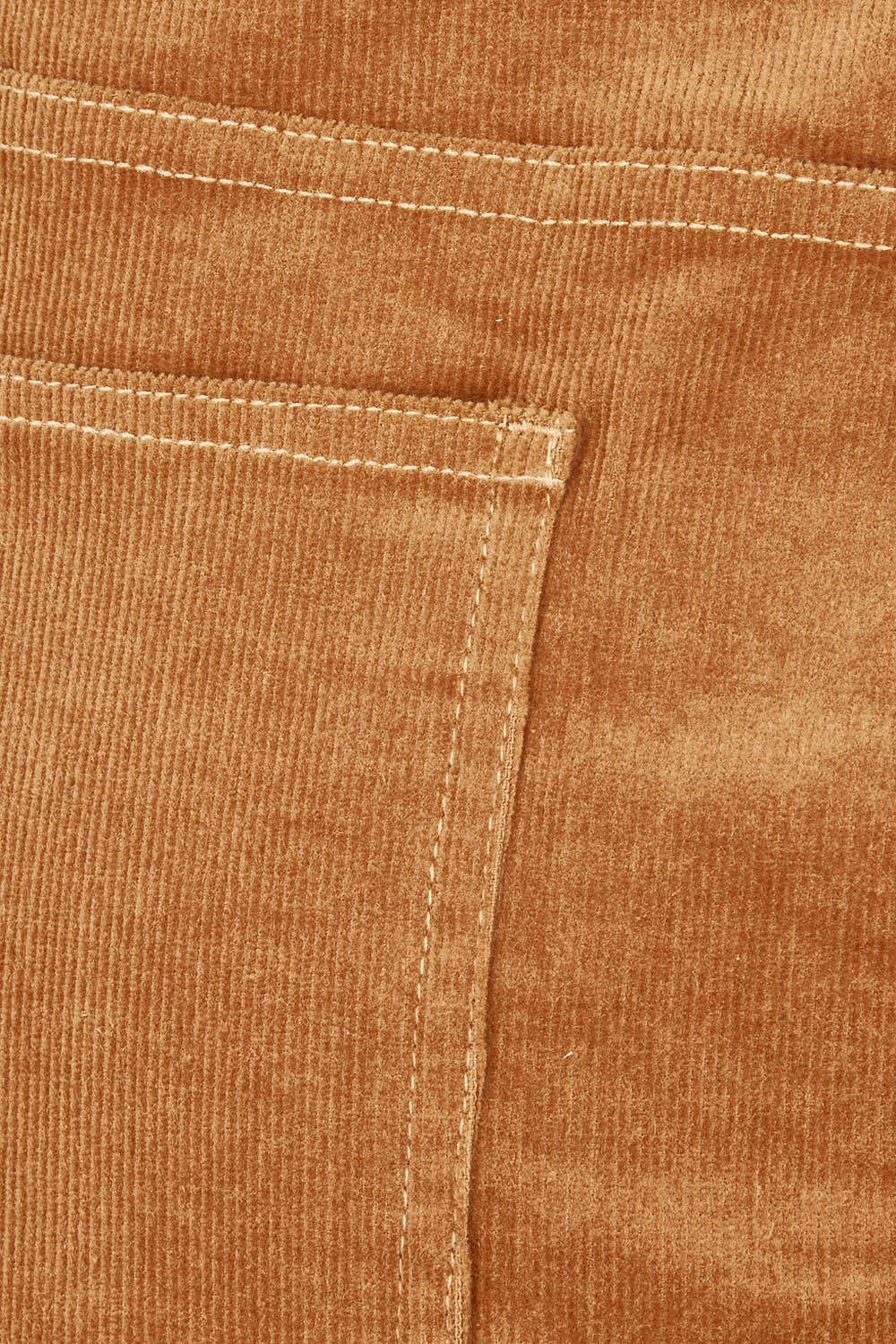 Product shot of The 5 Pocket Cord Midi Skirt in colour Tan, detail