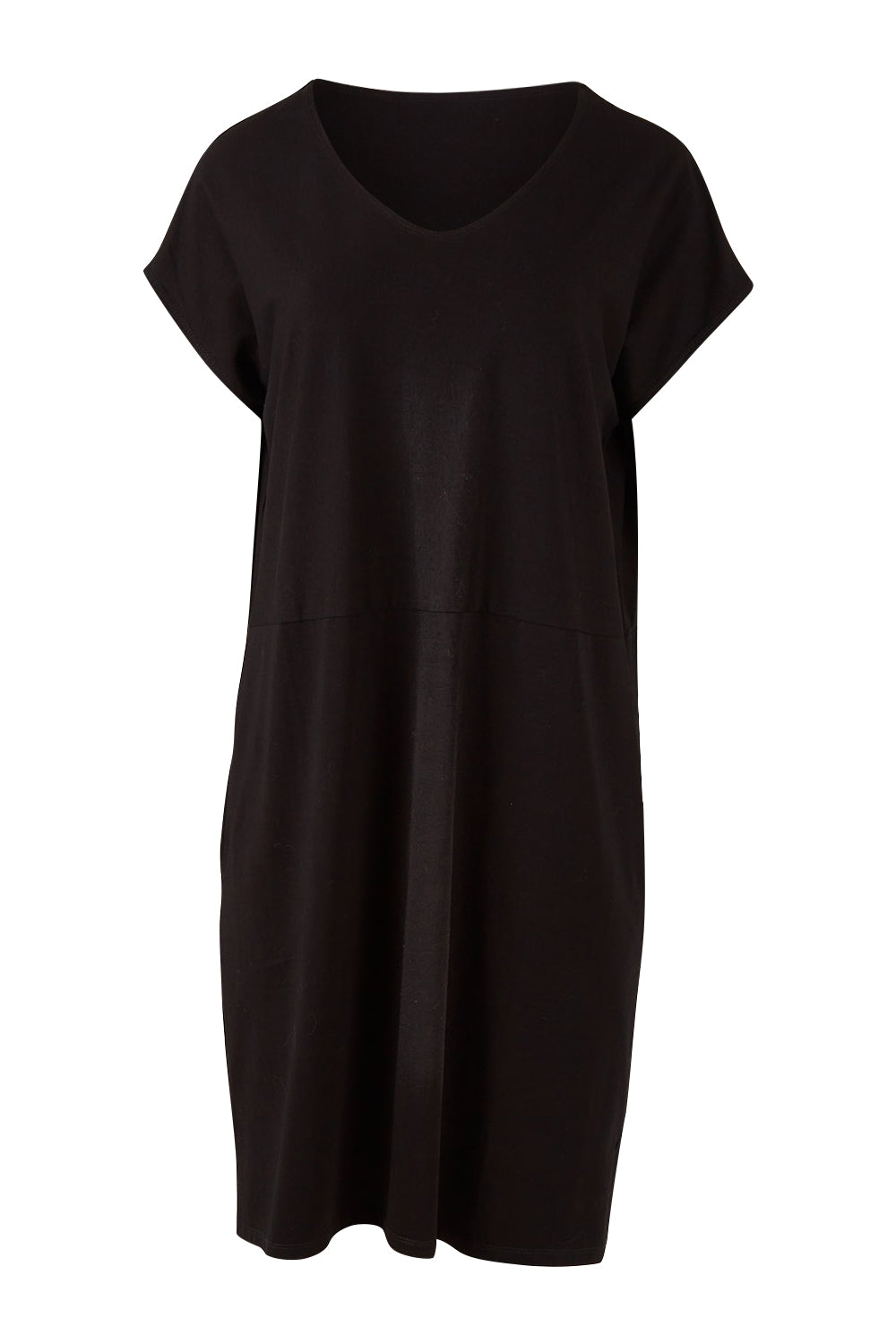 Product shot of The Luxe Cotton Tee Dress in colour Black (Black), from the front