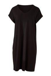 Product shot of The Luxe Cotton Tee Dress in colour Black (Black), from the front
