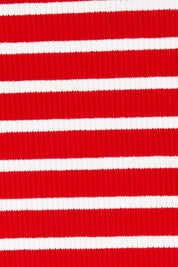 Product shot of The Keepers V Neck Striped Rib Tee in colour Red (Red), detail