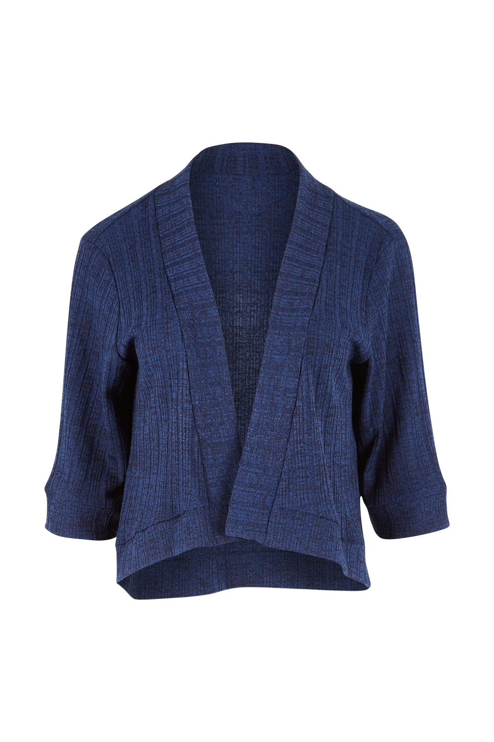 Product shot of The Lightweight Knit Shrug in colour Navy (Blue), from the front