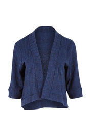 Product shot of The Lightweight Knit Shrug in colour Navy (Blue), from the front