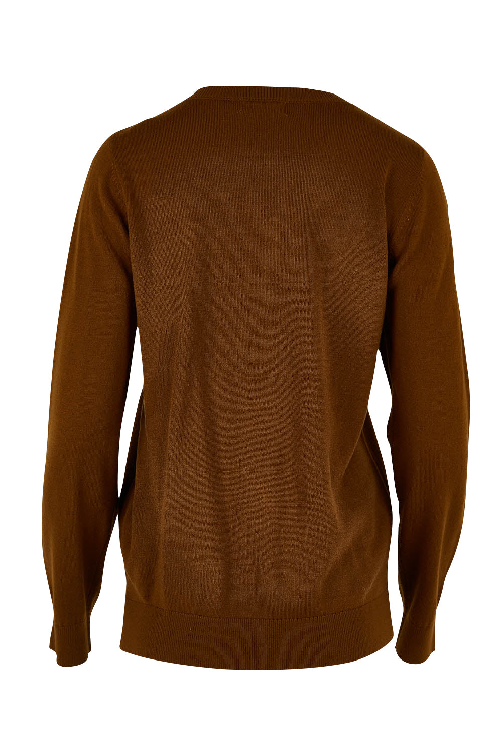 Product shot of The Keepers Soft V Neck Jumper in colour Bark, from the back