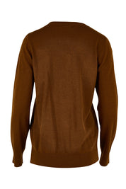 Product shot of The Keepers Soft V Neck Jumper in colour Bark, from the back