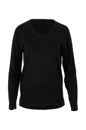 Product shot of The Keepers Soft V Neck Jumper in colour Black (Black), from the front