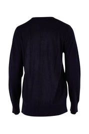Product shot of The Keepers Soft V Neck Jumper in colour Darknavy (Blue), from the back