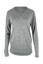 Product shot of The Keepers Soft V Neck Jumper in colour Greymarle (Grey), from the front