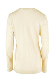 Product shot of The Keepers Soft V Neck Jumper in colour Ivory (White), from the back