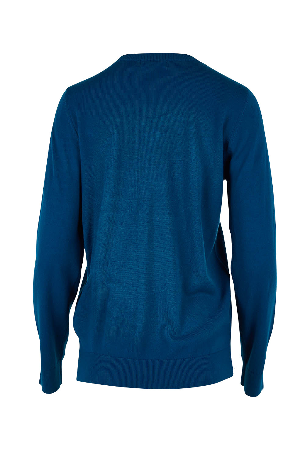 Product shot of The Keepers Soft V Neck Jumper in colour Petrol (Blue), from the back