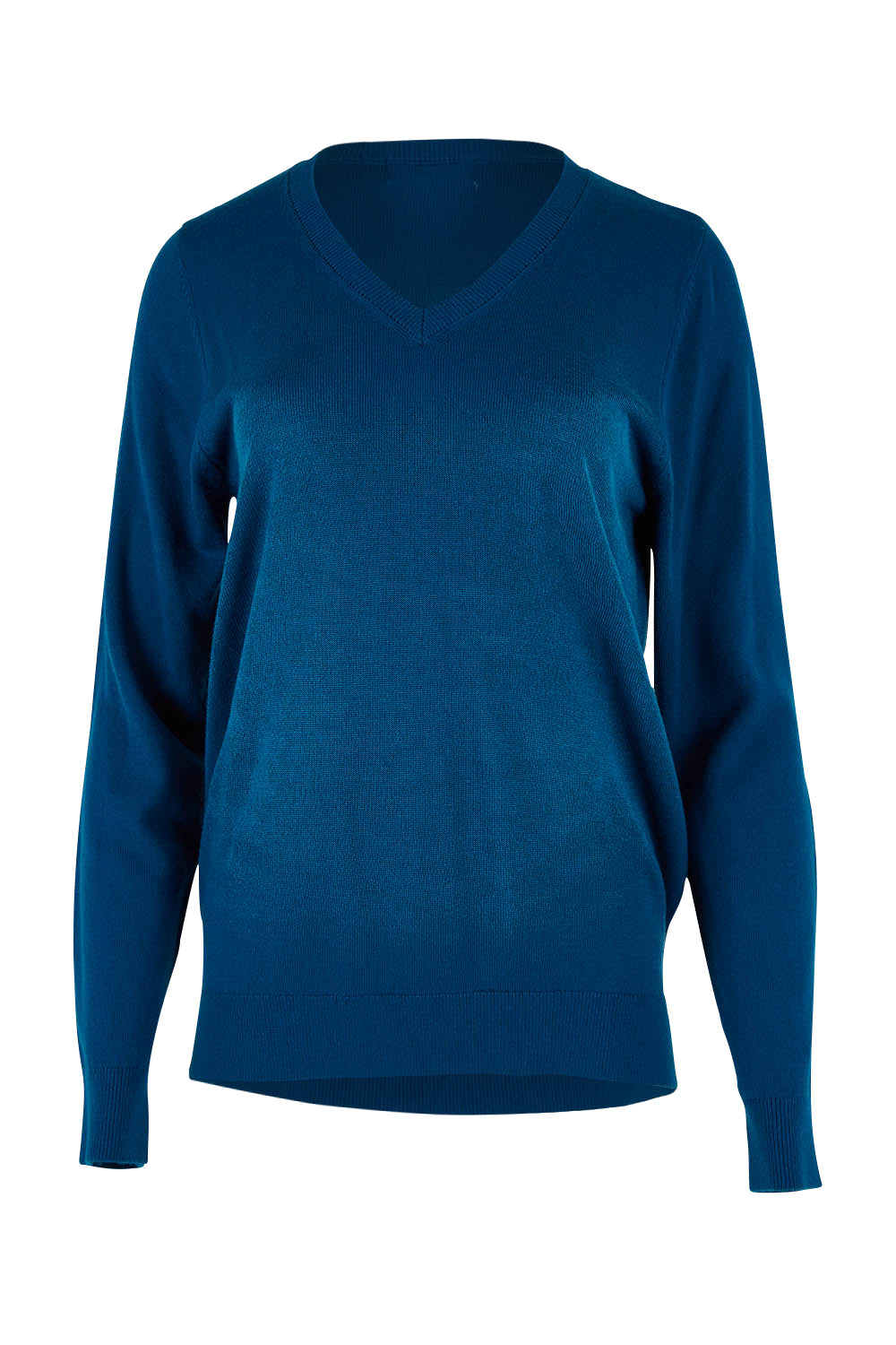Product shot of The Keepers Soft V Neck Jumper in colour Petrol (Blue), from the front