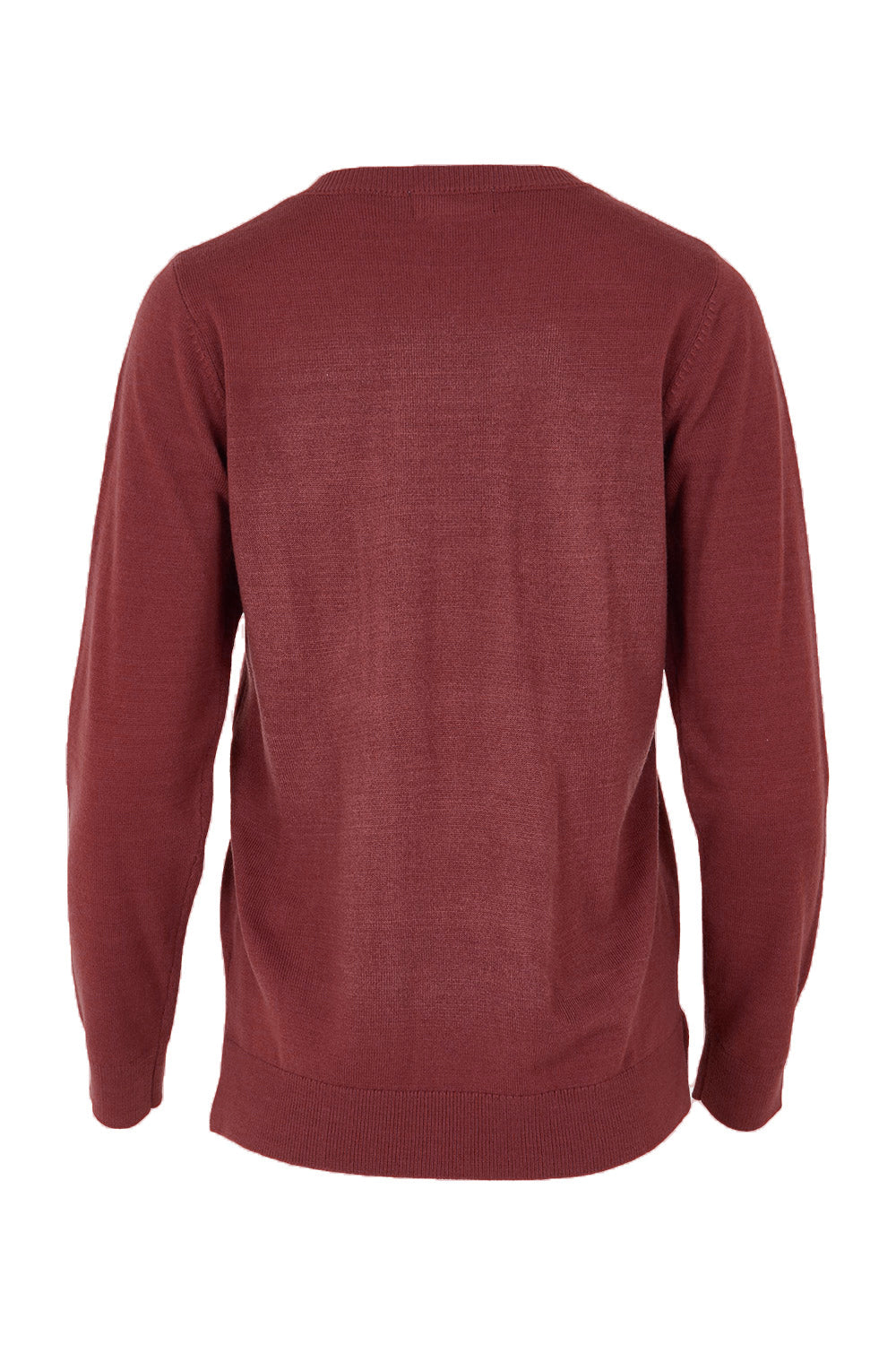Product shot of The Keepers Soft V Neck Jumper in colour Smokeyrose (Pink), from the back