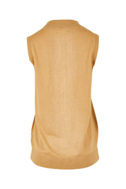 Product shot of The Soft Sleeveless Mockturtle Jumper in colour Camel, from the back
