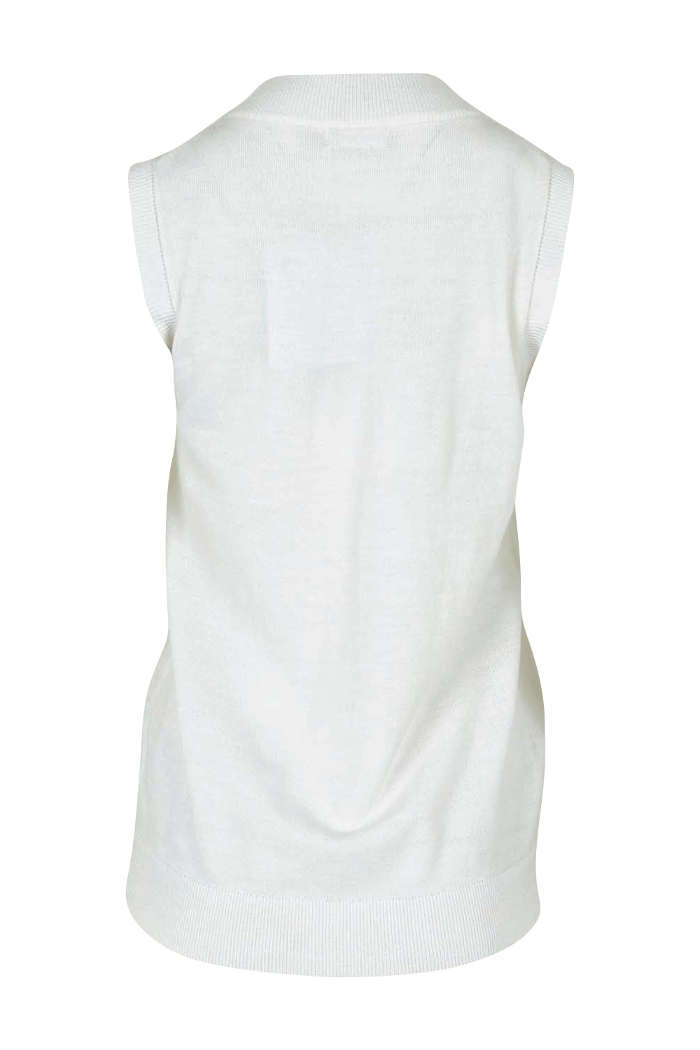 Product shot of The Soft Sleeveless Mockturtle Jumper in colour White (White), from the back