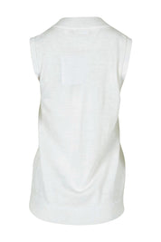 Product shot of The Soft Sleeveless Mockturtle Jumper in colour White (White), from the back
