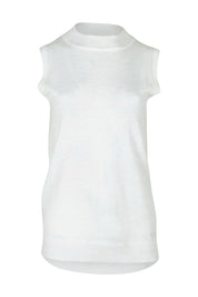 Product shot of The Soft Sleeveless Mockturtle Jumper in colour White (White), from the front