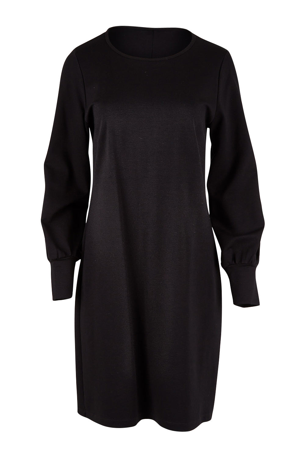 Product shot of The Keepers Classic Ponte Dress in colour Black (Black), from the front