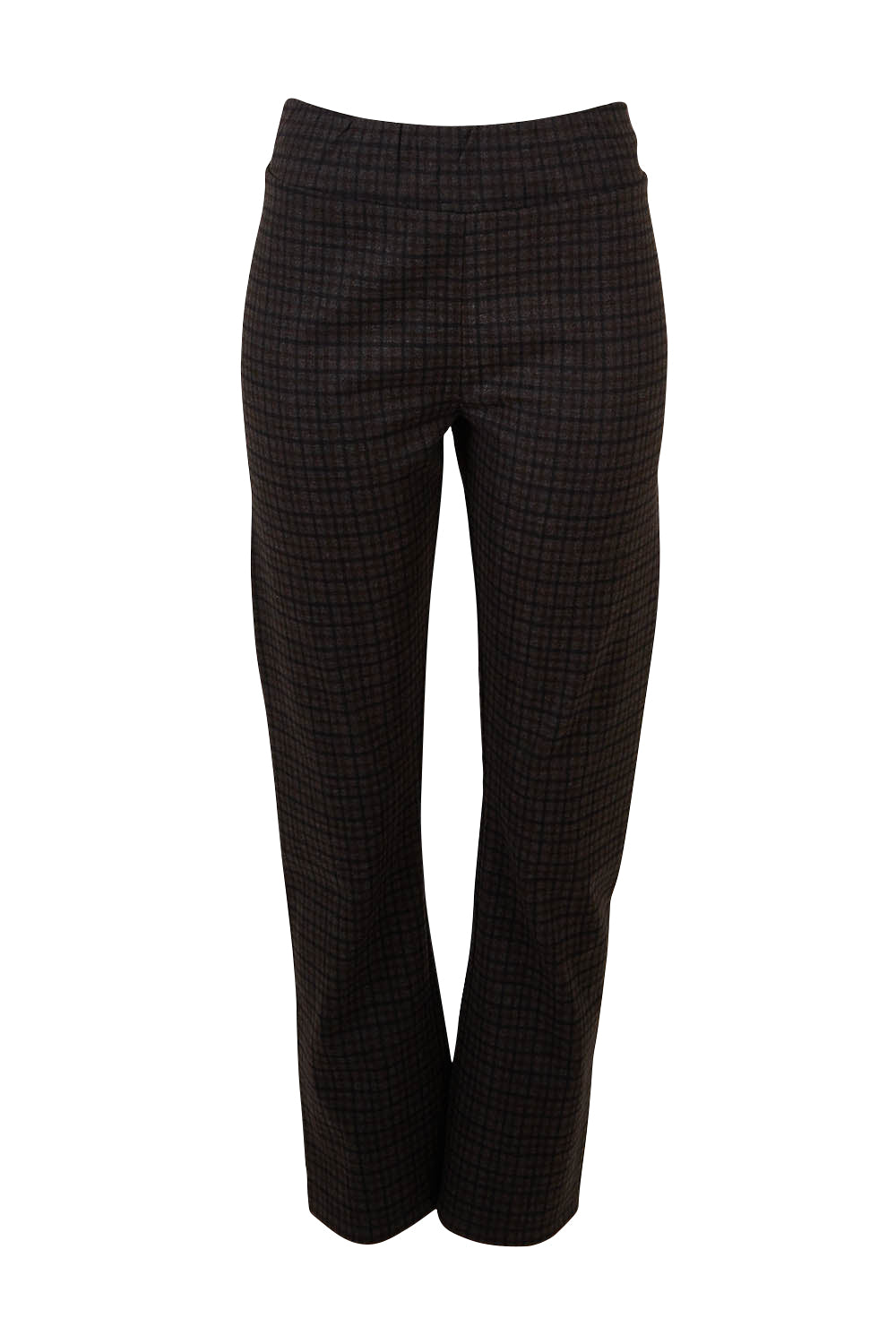 Product shot of The Ponte Check Pant in colour Blackbrown (Black), from the front