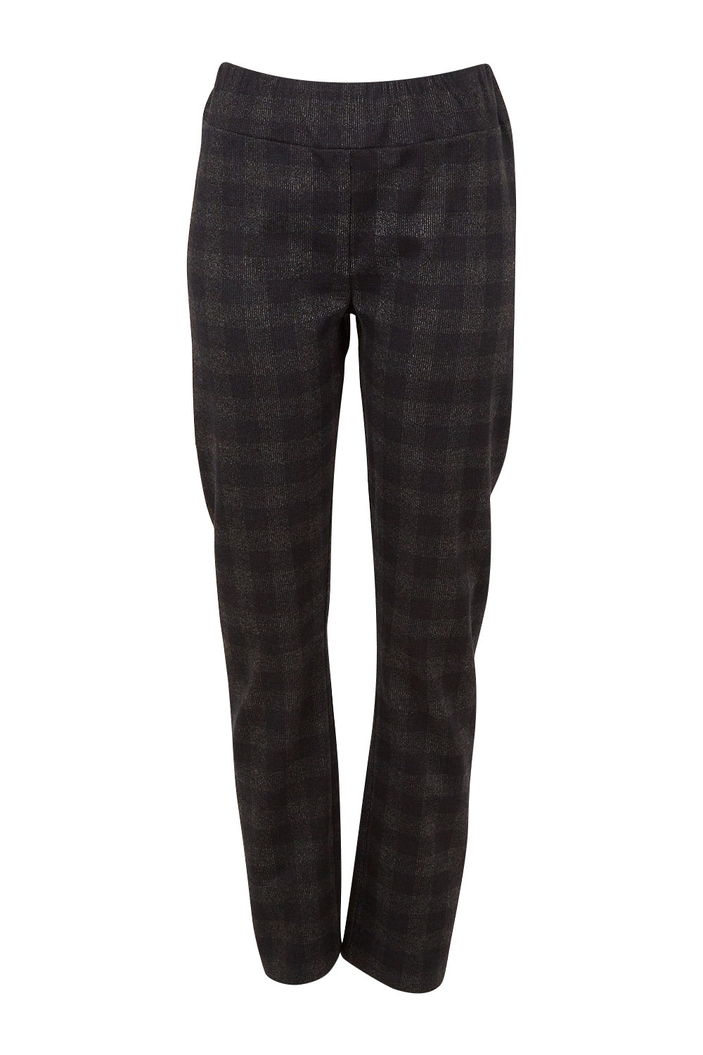 Product shot of The Ponte Check Pant in colour Blackgrey (Black), from the front
